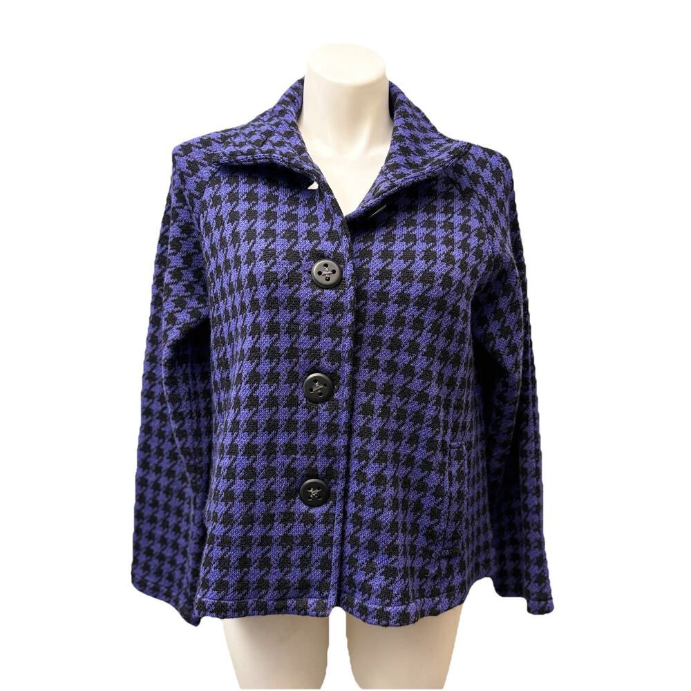 Coldwater Creek Houndstooth 100% Wool Cardigan Sweater Jacket Petite L